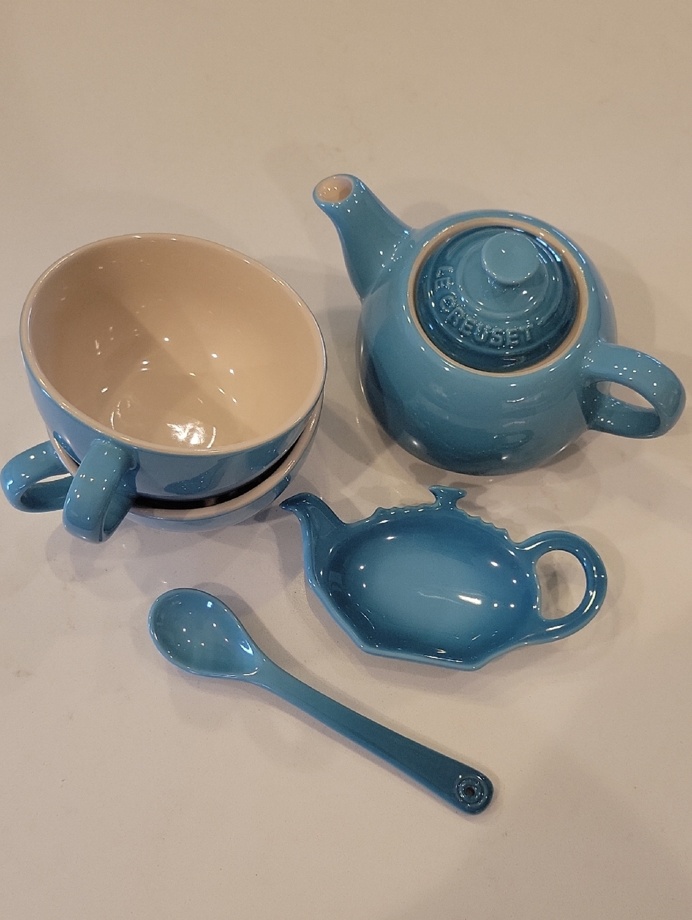 Retired Le Creuset Tea For 2 Set In Carribean Color